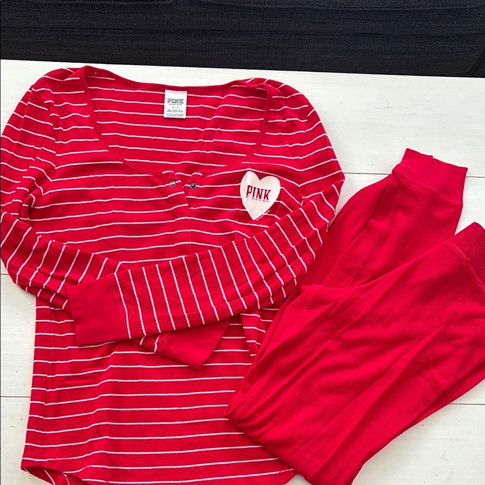 PINK Victoria's Secret Pajamas - Red Striped Set